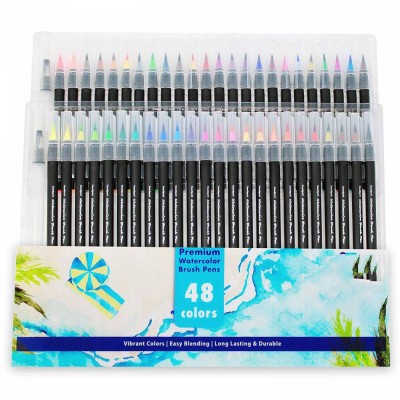 48 Colors Flexible Tip Painting Watercolor Brush Pen Set With Water Pen