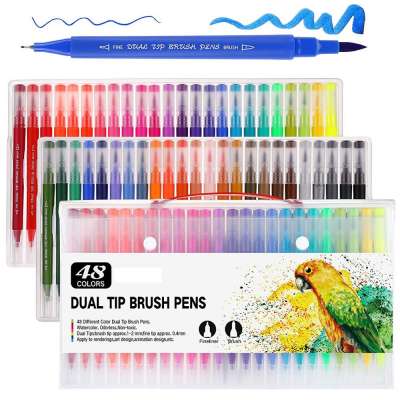 newly design 0.4mm triangular body Fineliner Pen Set dual tips watercolor brush Colouring Pen