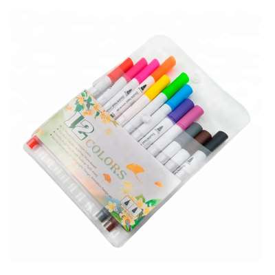 12 Color Washable Non-Toxic Fineliner And Soft Tip Dual Head Brush Marker Pen