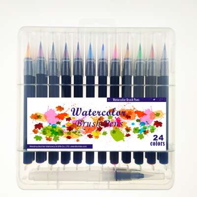 High Quality 24 Colors Soft Felt Tip Watercolor Markers Brush Pens