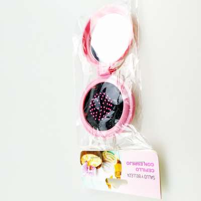 2 in 1 black flower Girls Portable Mini Folding Comb Airbag Massage Round Travel Hair brush With Mirror Cute